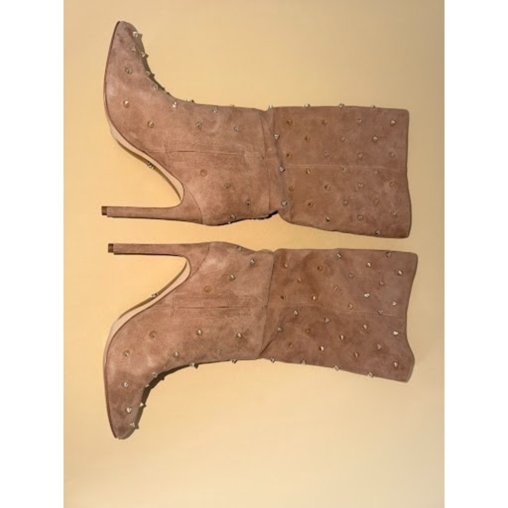 NEW - Sam Edelman Waylyn Studded Suede Boots Praline Tan Pointed Toe Stiletto 4"